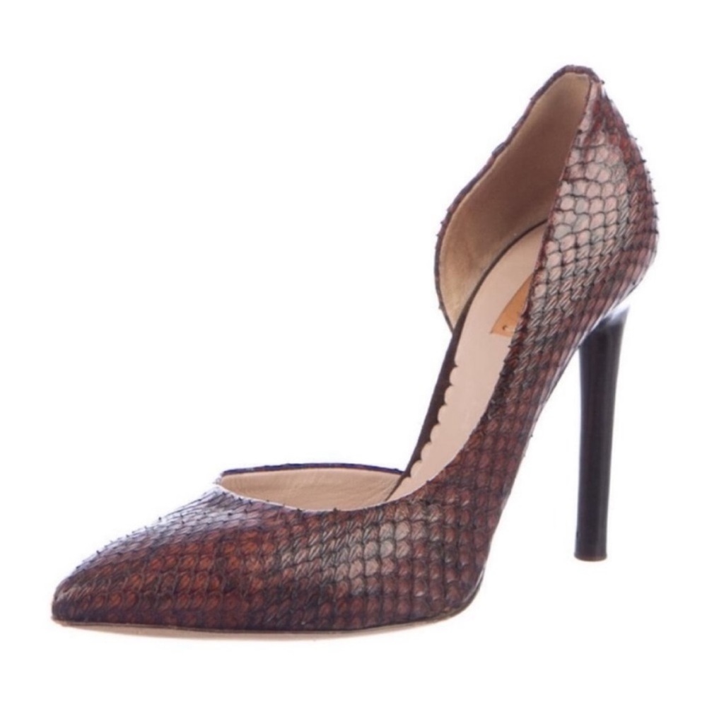 Reed Krakoff Brown Black Snakeskin Print High Heel Pointed Toe D'orsayPumps 39